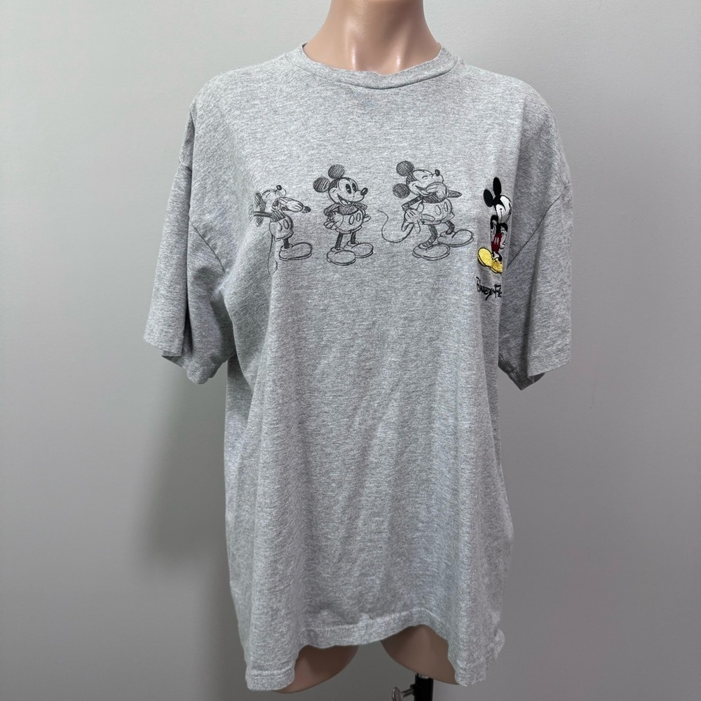 Disney World Florida Mickey Mouse Gray Embroidered T-shirt Unisex XL Sketch